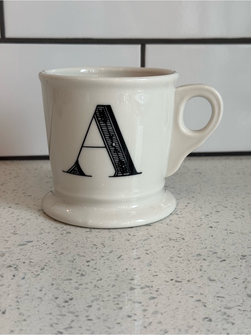 Anthropologie Monogram “A” Shaving Style Mug – White & Black Initial EUC
